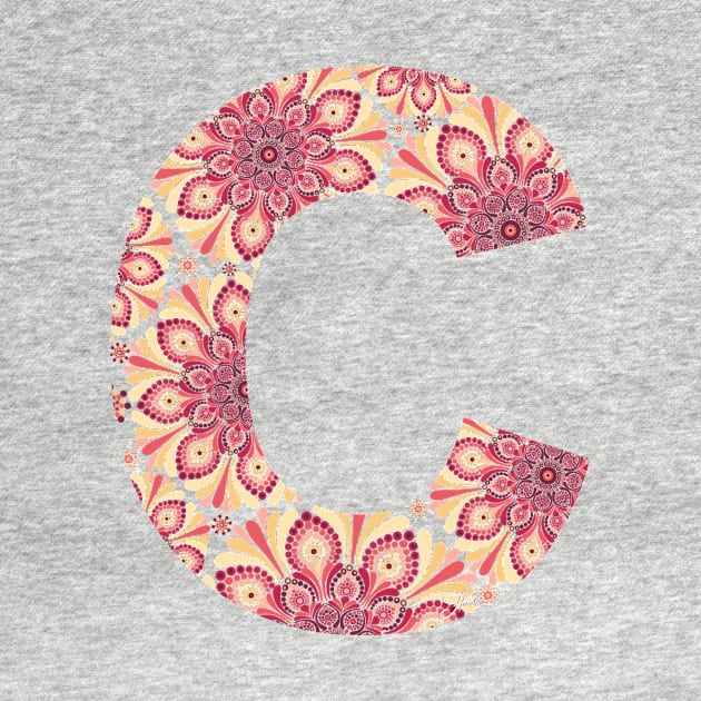 Floral Mandala Capital Letter C Sunset by Shaseldine